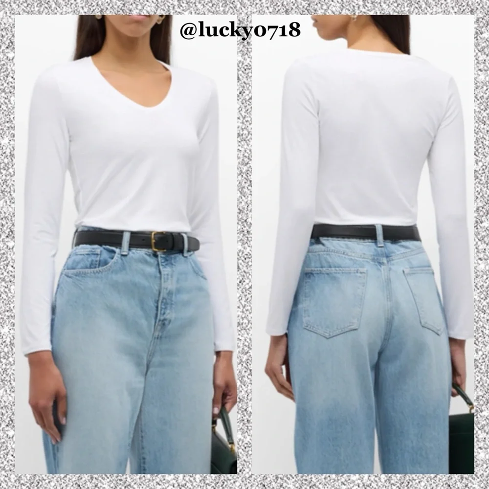 Majestic Filatures NWOT White V-Neck Long Sleeve Tee Sz 2 - Picture 2 of 8